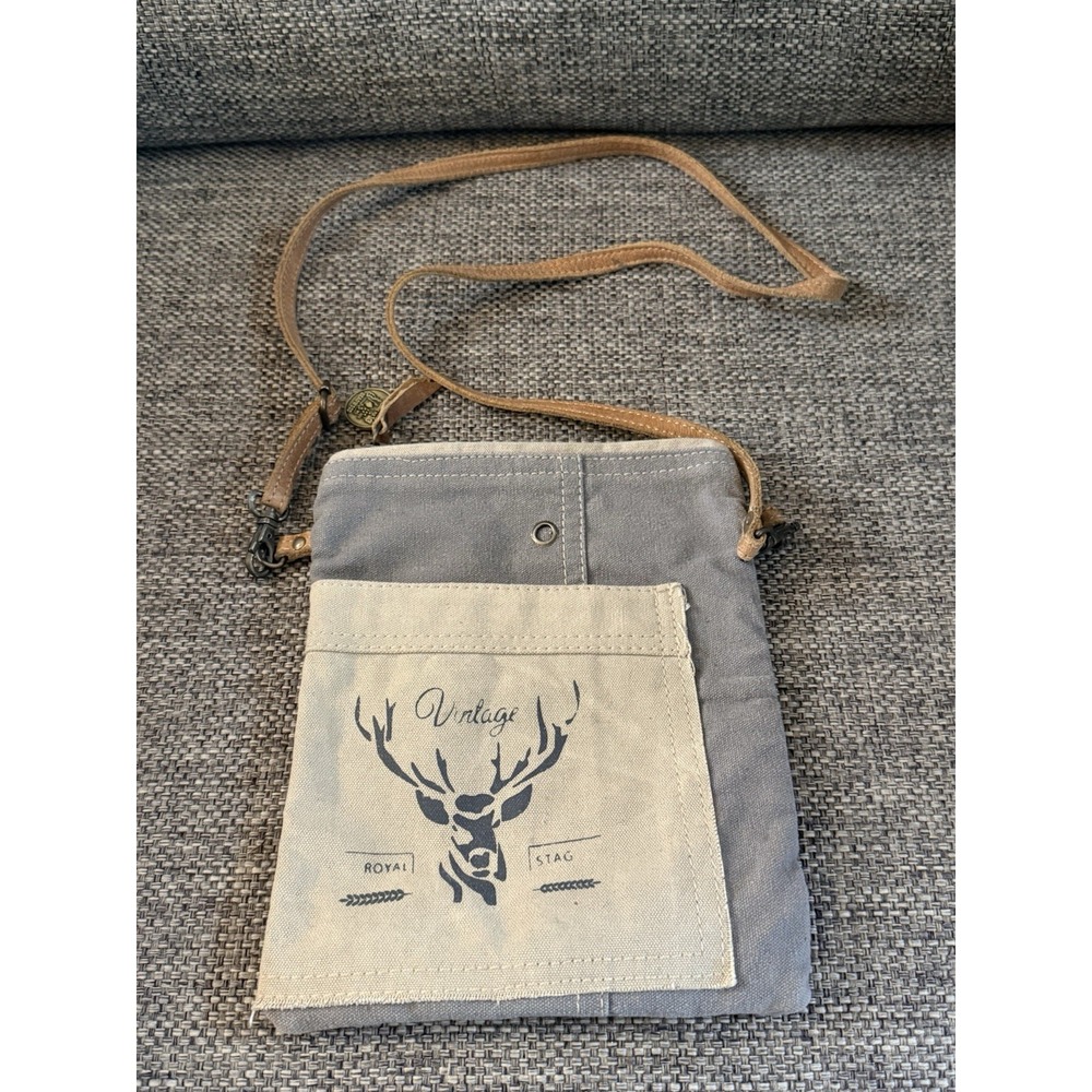 MYRA USA Royal Stag Crossbody Bag‎ Purse Handbag Deer Canvas Tan 8x9